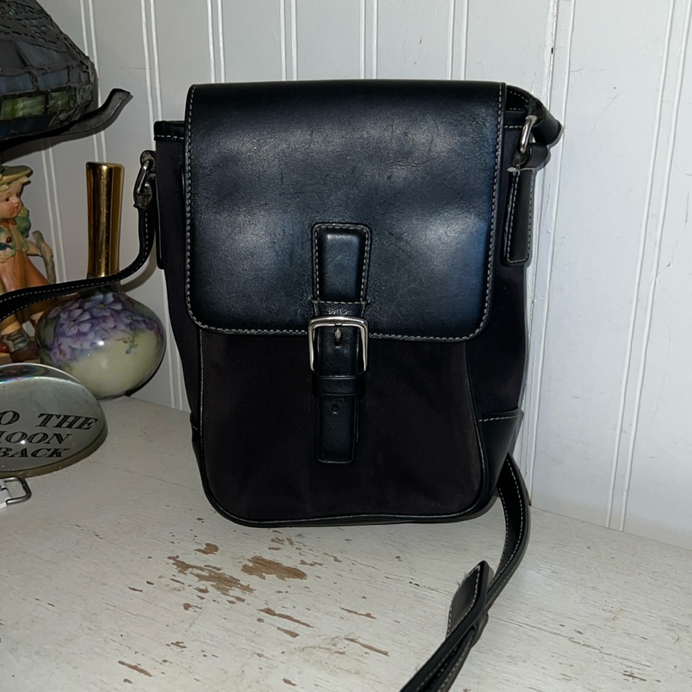 Vintage Coach 7773 Leather & nylon Crossbody Bag Black Swingpack Camera Hamptons